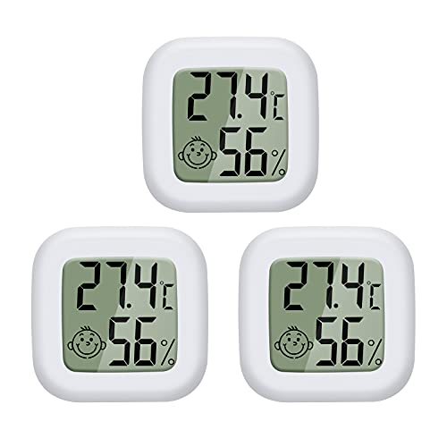 PAIRIER 3 Stück Mini LCD Digitales Thermometer Hygrometer Innen Thermo Hygrometer Luftfeuchtigkeit Meter für Babyzimmer Wohnzimmer Büro Kühlschrank