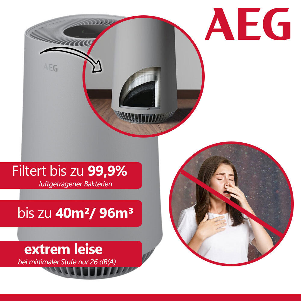 AEG Luftreiniger 40 m² 4stufig Filtration 3 Ventilationsstufen Feinstaub Filter