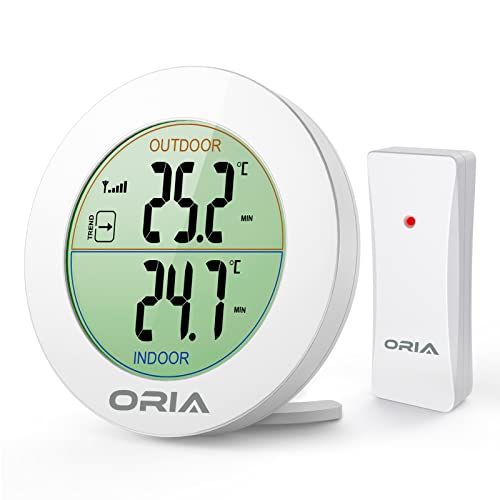 ORIA Digital Thermometer, Innen Außen Temperatur Monitor mit 1 Außensensor, LCD Display, ℃/℉, MIN/MAX, für Zuhause, Küche, Büro - Weiß